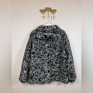 Kaktus Black and White Wearable Art Blazer Jacket. Metallic threads. Size 2X